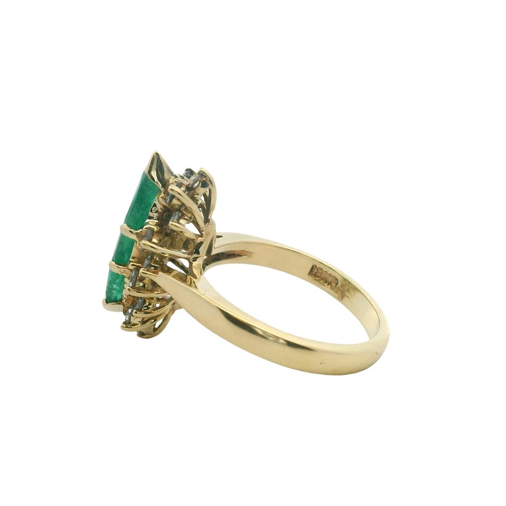 Estate 18K Yellow Gold 1.82ctw Marquise Emerald & Diamond Halo Ring