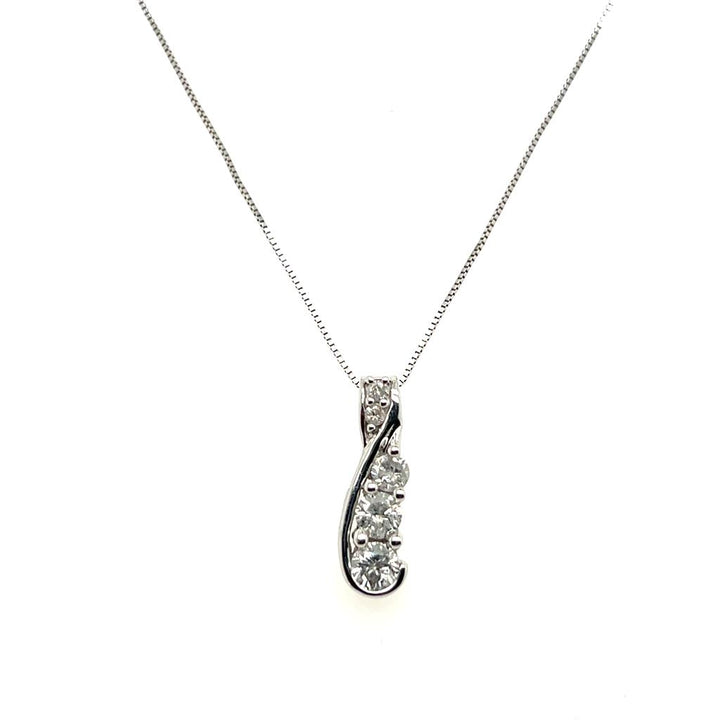 Estate 10K White Gold Diamond Journey Pendant Necklace
