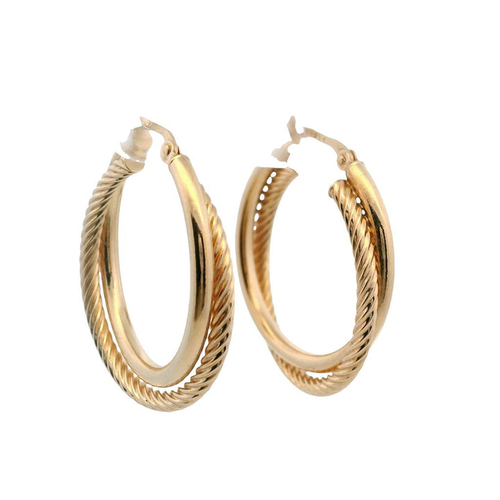 Estate 14K Yellow Gold Hollow Twisted Hoop Earrings