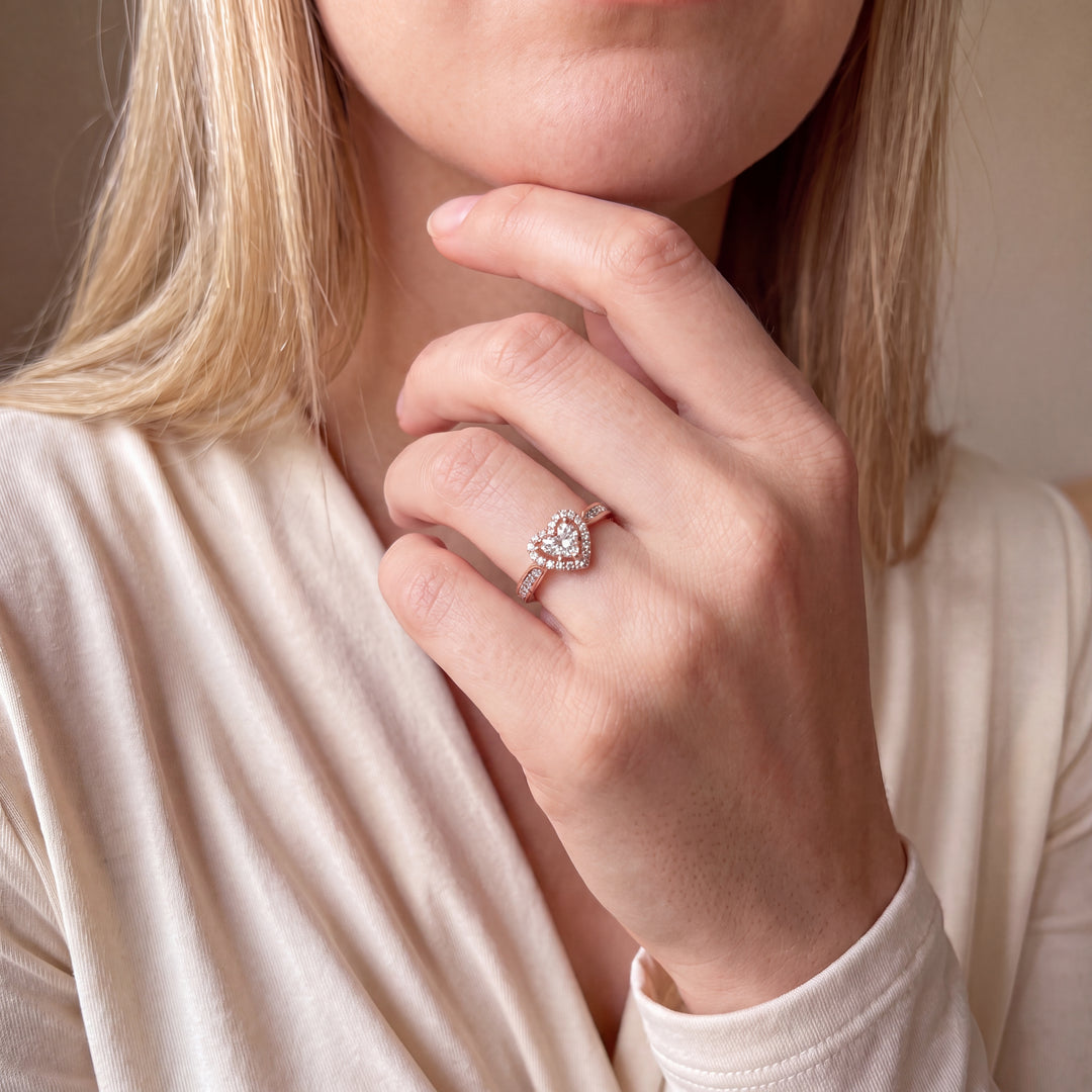 Estate 14KT Rose Gold Diamond Heart Halo Ring