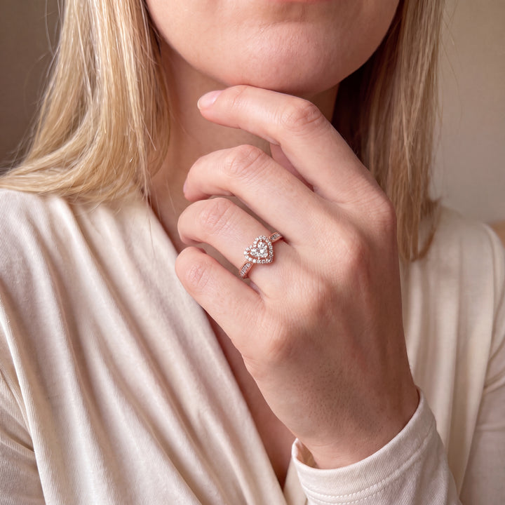 Estate 14KT Rose Gold Diamond Heart Halo Ring