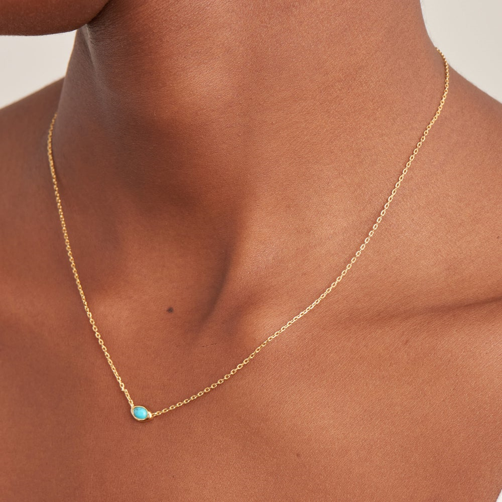 14K Gold Plated Oval Synthetic Turquoise Solitaire Necklace by Ania Haie