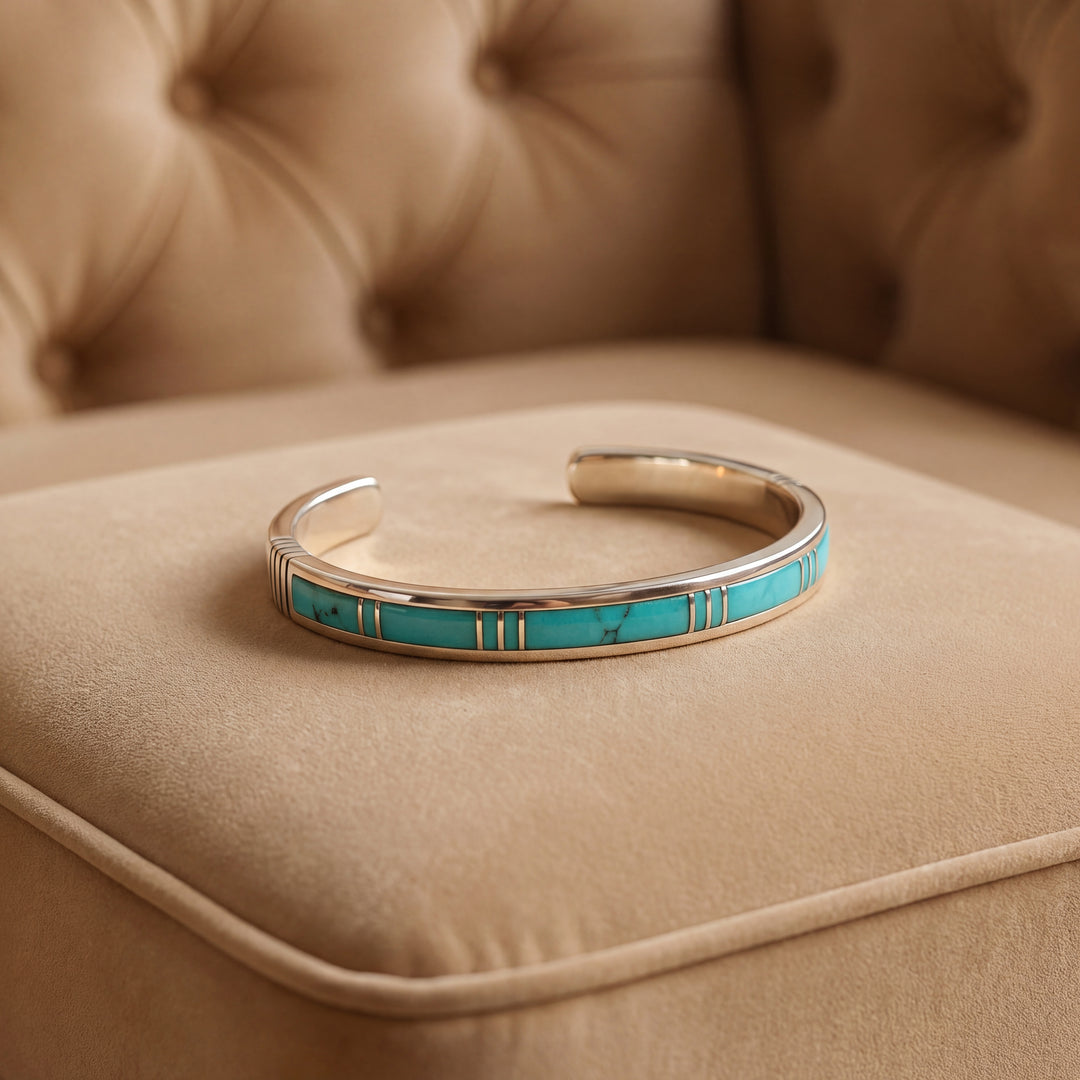 Estate Sterling Silver Turquoise Inlay Cuff Bracelet