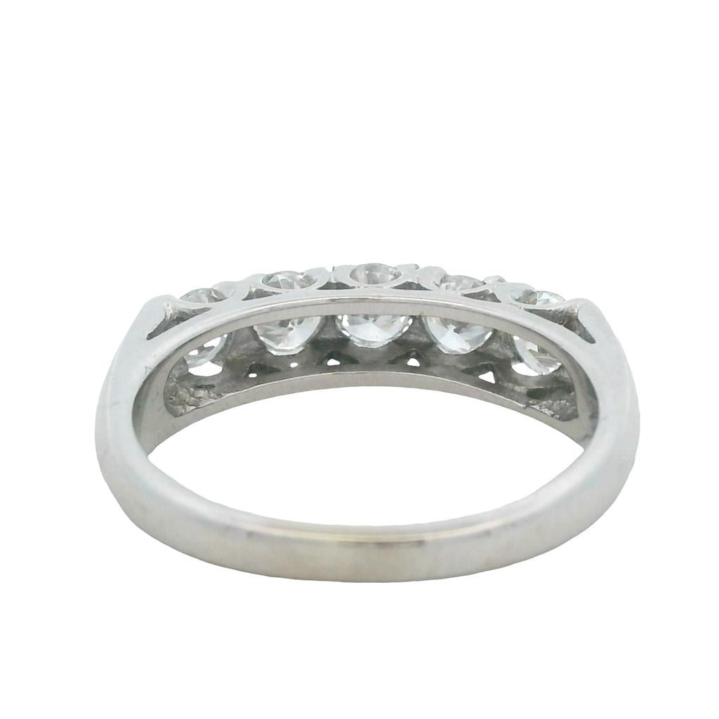 Estate 14K White Gold Round Diamond Five-Stone Wedding Band - 0.85 TCW Contemporary Design