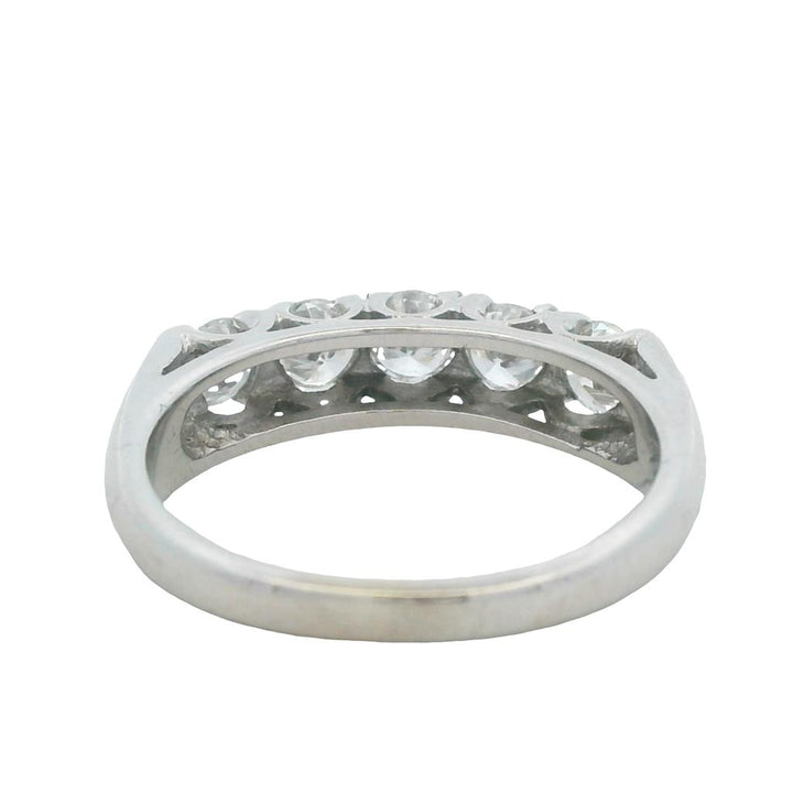 Estate 14K White Gold Round Diamond Five-Stone Wedding Band - 0.85 TCW Contemporary Design