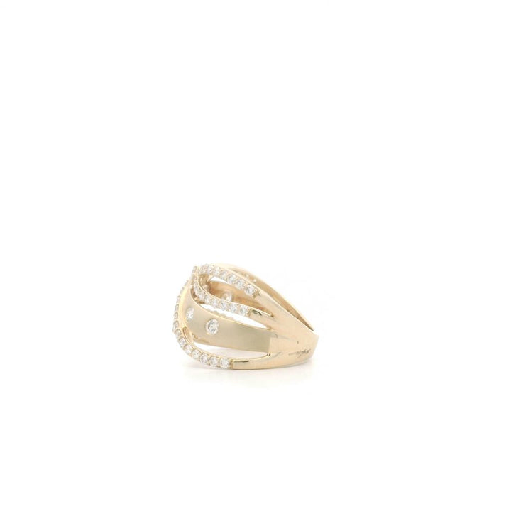14K Yellow Gold Round Diamond Crossover Ring - 1.00 TCW