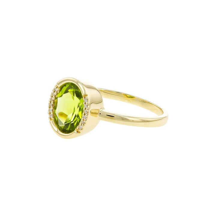 14K Yellow Gold 1.75ctw Oval Peridot & Diamond Half Halo Ring by Allison Kaufman