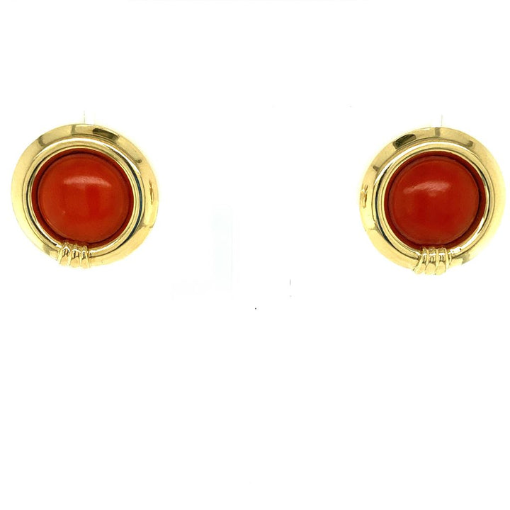 Estate 18K Yellow Gold Round Coral Stud Earrings