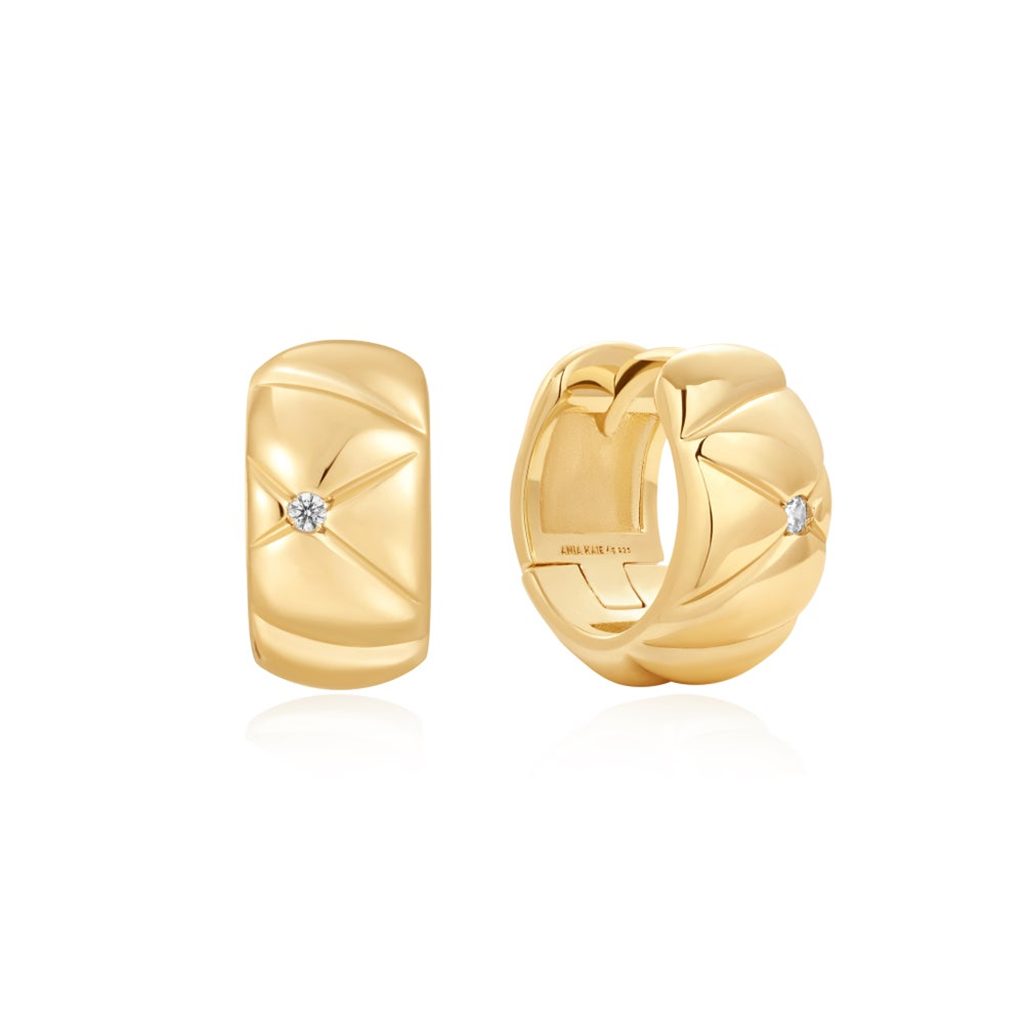 Gold Plated Cubic Zirconia Kiss Huggie Hoop Earrings by Ania Haie