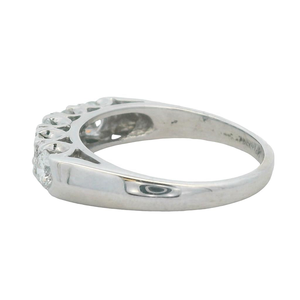 Estate 14K White Gold Round Diamond Five-Stone Wedding Band - 0.85 TCW Contemporary Design