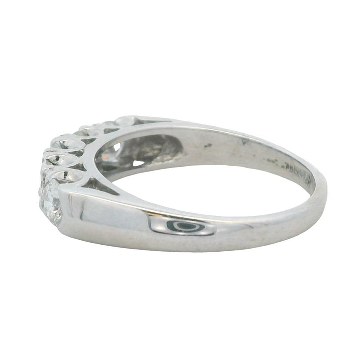 Estate 14K White Gold Round Diamond Five-Stone Wedding Band - 0.85 TCW Contemporary Design