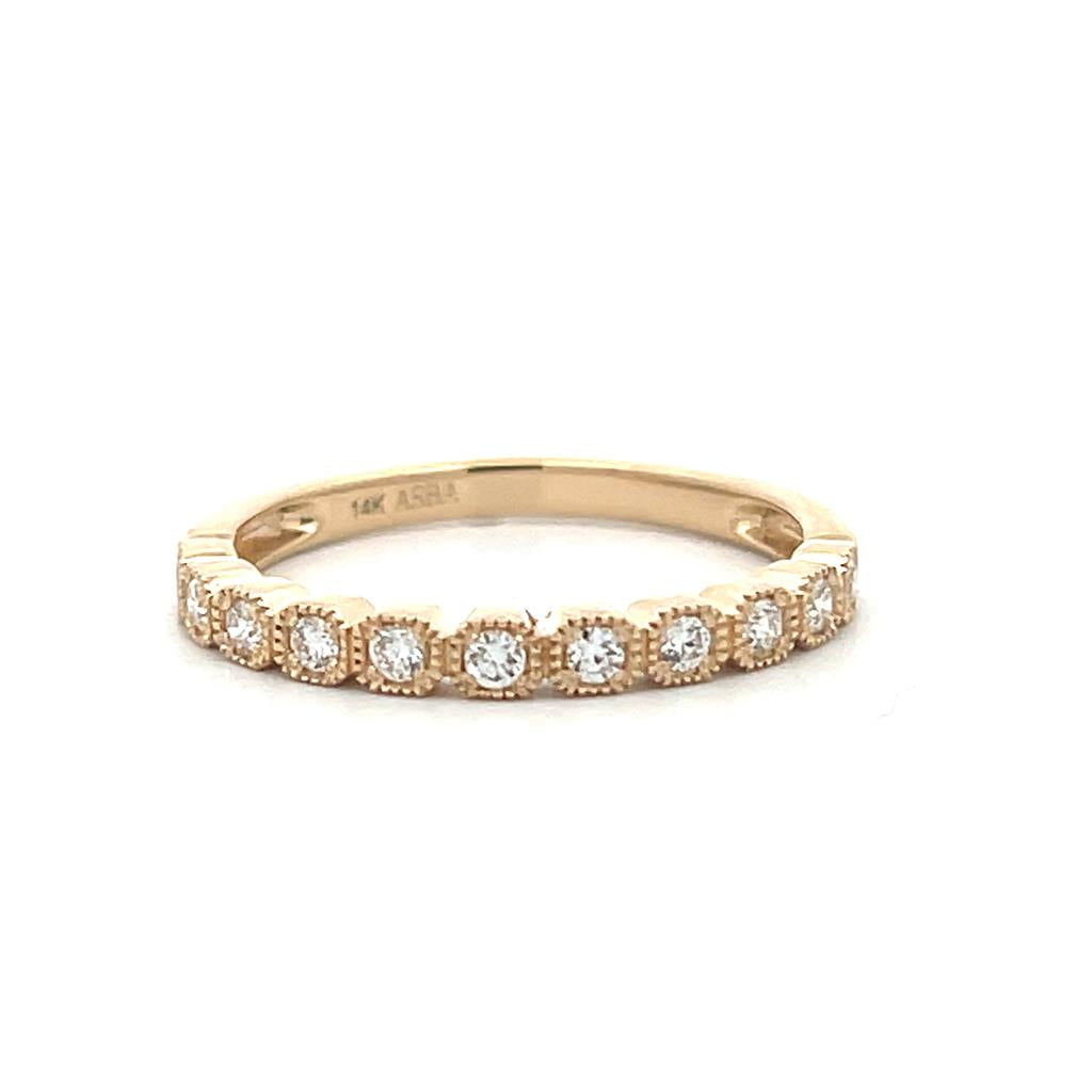 14K Yellow Gold Round Diamond Milgrain Wedding Band - 0.19 TCW