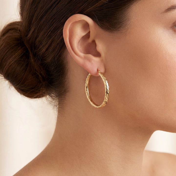 Estate 14K Yellow Gold Diamond-Cut Tube Hoop Earrings