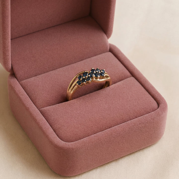 Estate 14K Yellow Gold Blue Sapphire Bypass Cluster Ring