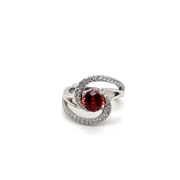 Estate 14K White Gold Round Spesssartine Garnet & Diamond Bypass Ring by Mark Schneider