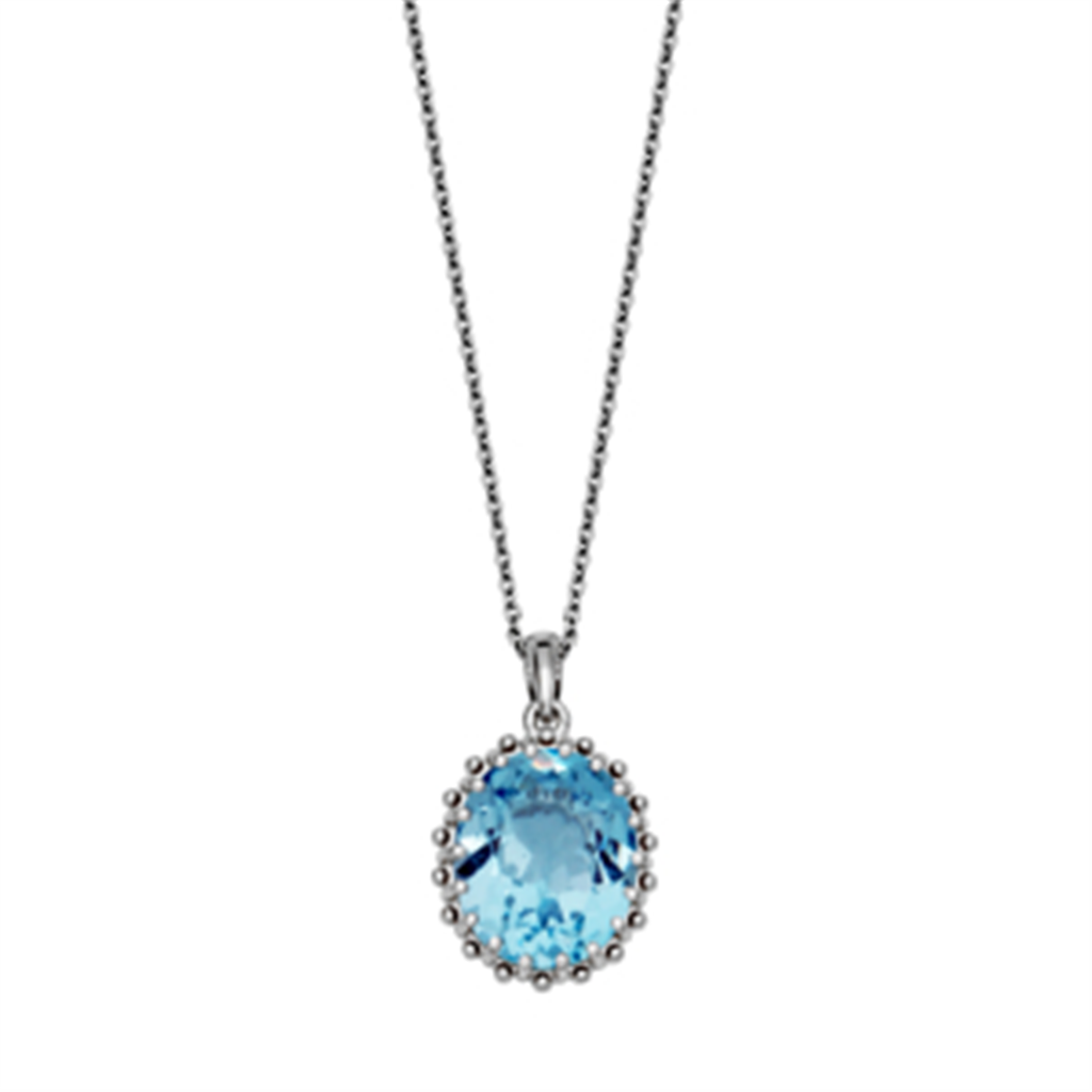 Sterling Silver Oval Blue Topaz Solitaire Necklace by Samuel B.