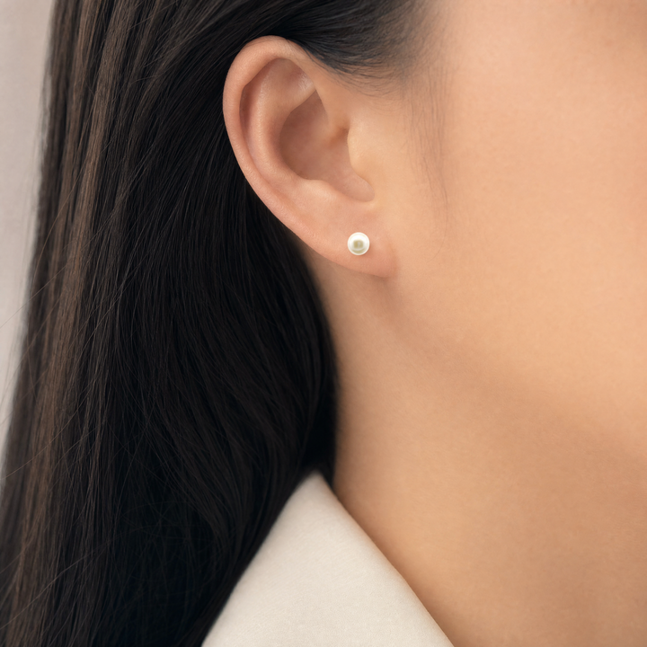 Estate Sterling Silver Button Pearl Studs