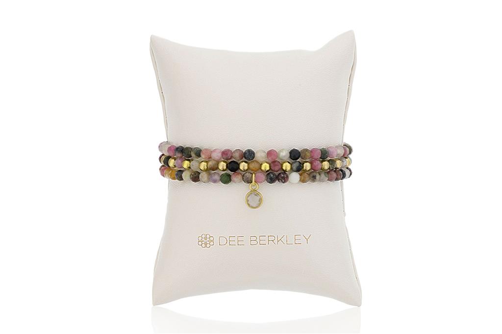 Multi Color Tourmaline & Gold Filled Bead Stretch Bracelet Set by Dee Berkley