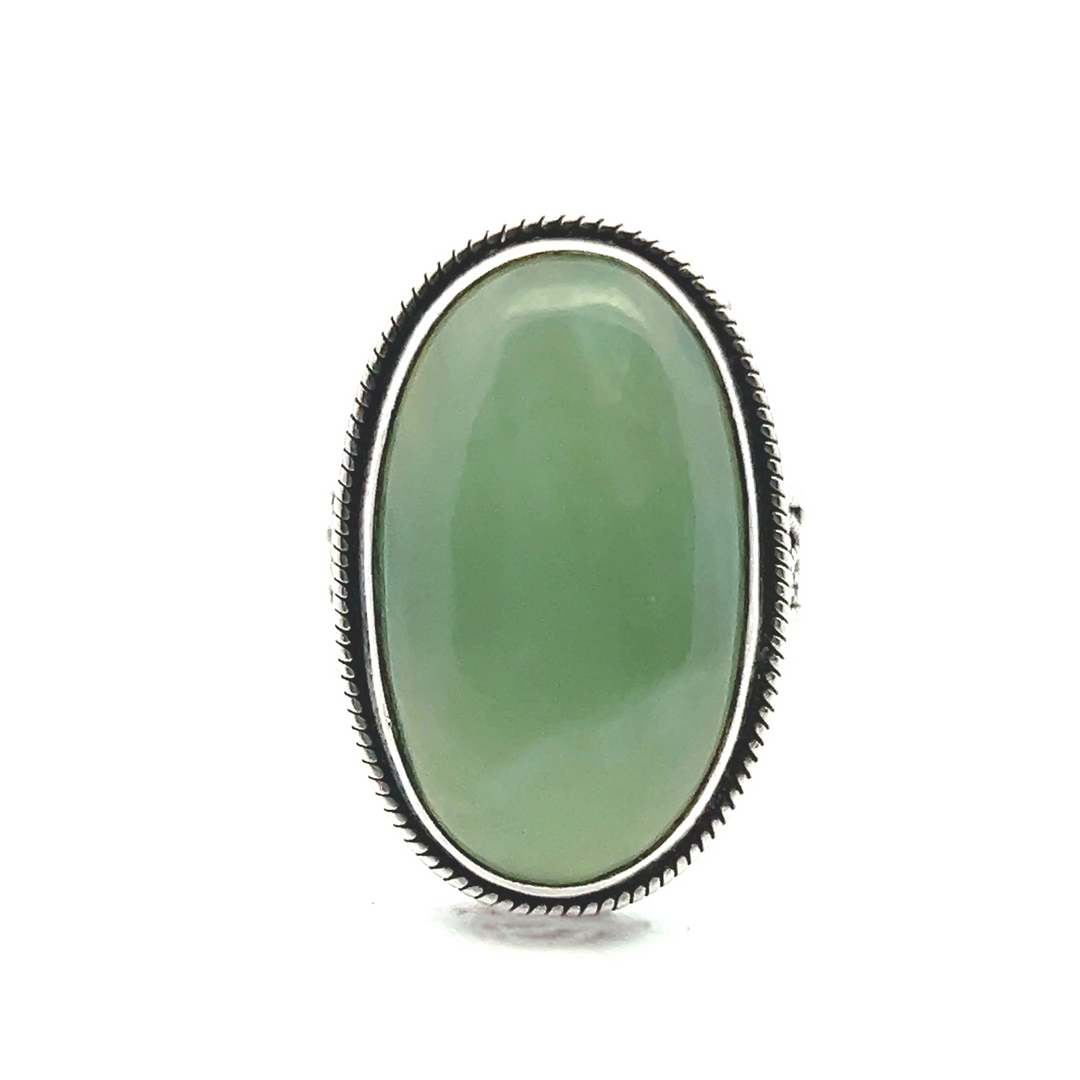Estate Sterling Silver Oval Cabochon Nephrite Filigree Ring