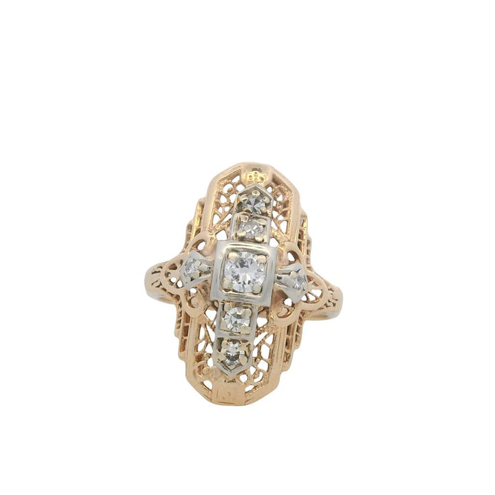 Estate 14K Yellow and White Gold Art Deco Diamond Dinner Ring - 0.34 TCW 1930's Vintage