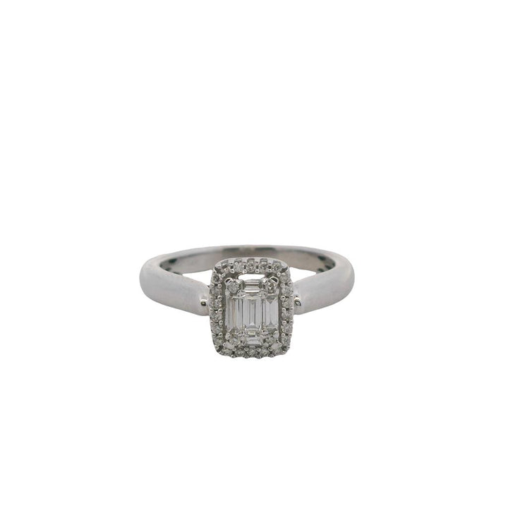 Estate 14K White Gold Baguette and Round Diamond Halo Engagement Ring - 0.35 TCW Contemporary Design