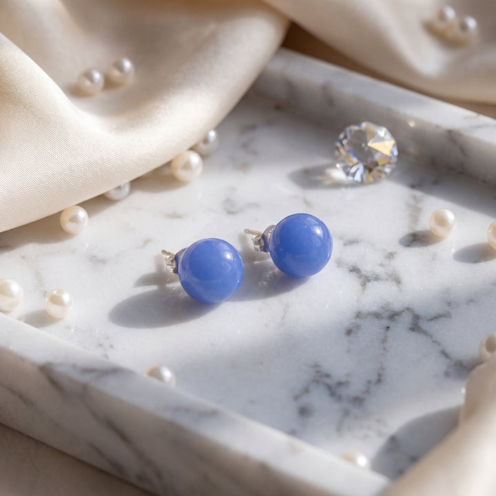 Estate Sterling Silver Purple Dyed Jadeite Ball Studs
