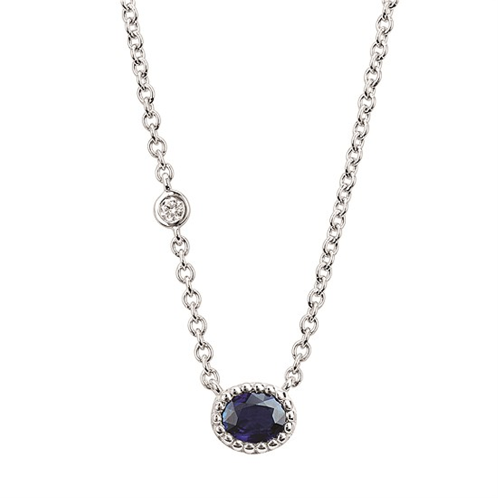 14K White Gold 0.48ctw Oval Blue Sapphire & Diamond Necklace