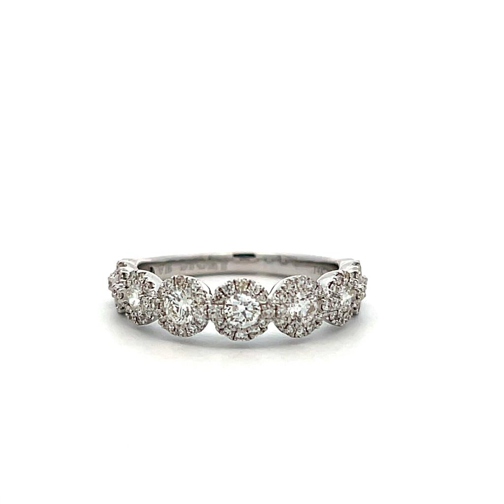 14K White Gold 0.75ctw Diamond Seven Stone Halo Ring