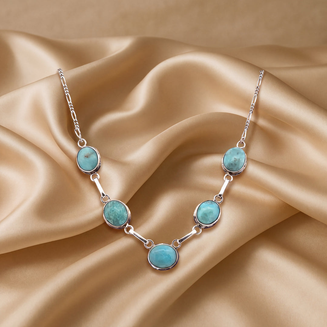 Estate Sterling Silver Oval Cabochon Larimar Necklace