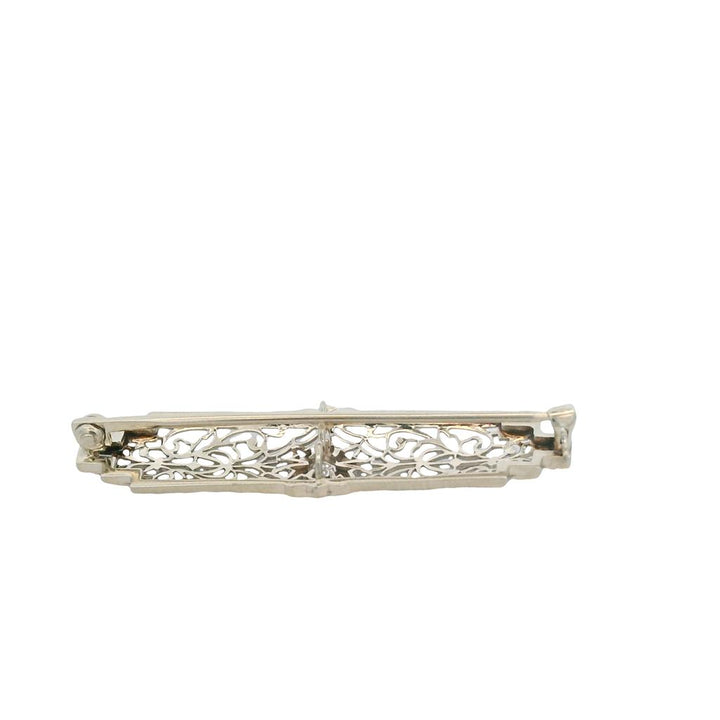 Estate 14K White Gold 0.06 CT Diamond Filigree Art Deco Brooch