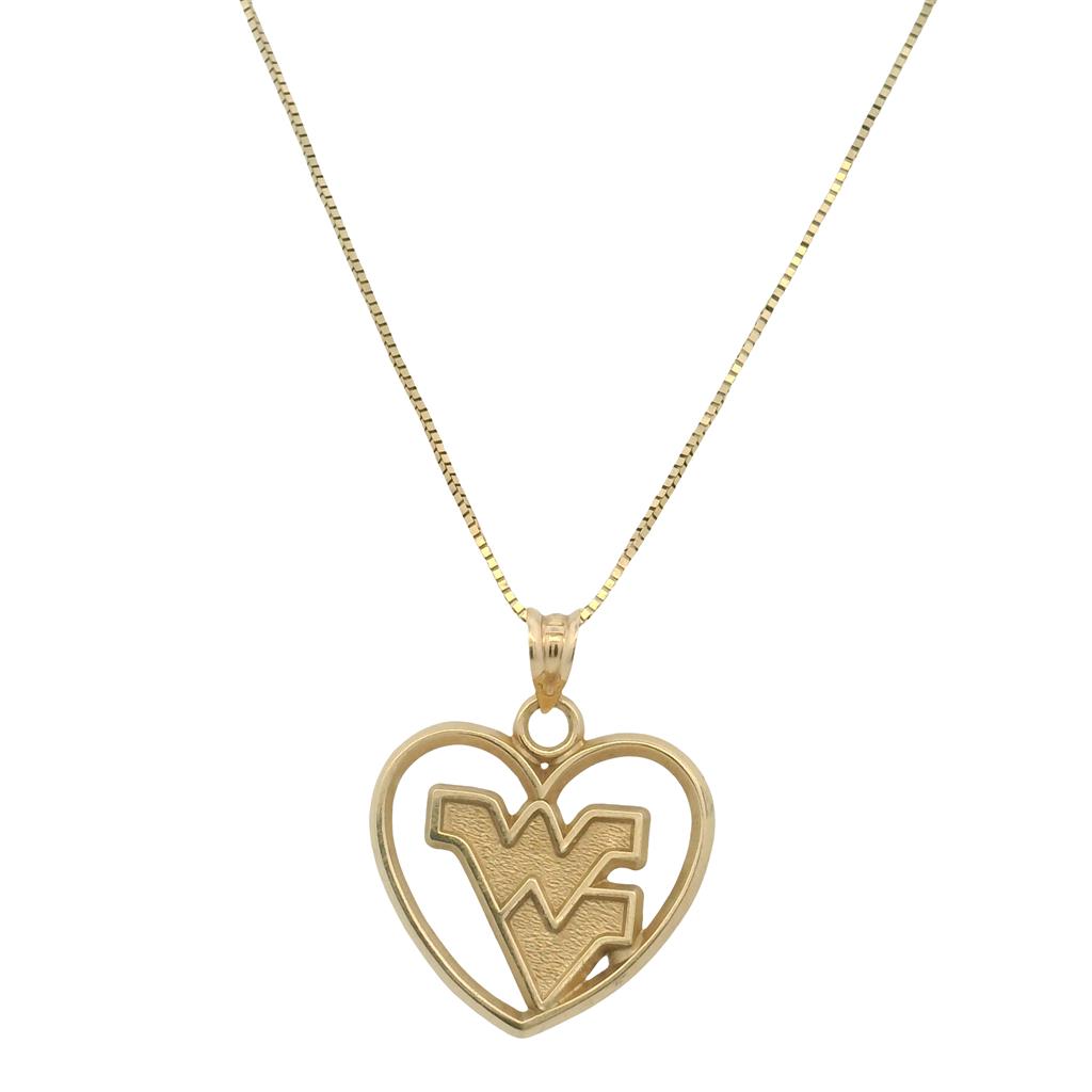 Estate 10K Yellow Gold West Virginia Heart Pendant Necklace with 16" Box Chain