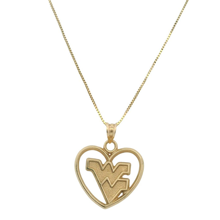 Estate 10K Yellow Gold West Virginia Heart Pendant Necklace with 16" Box Chain