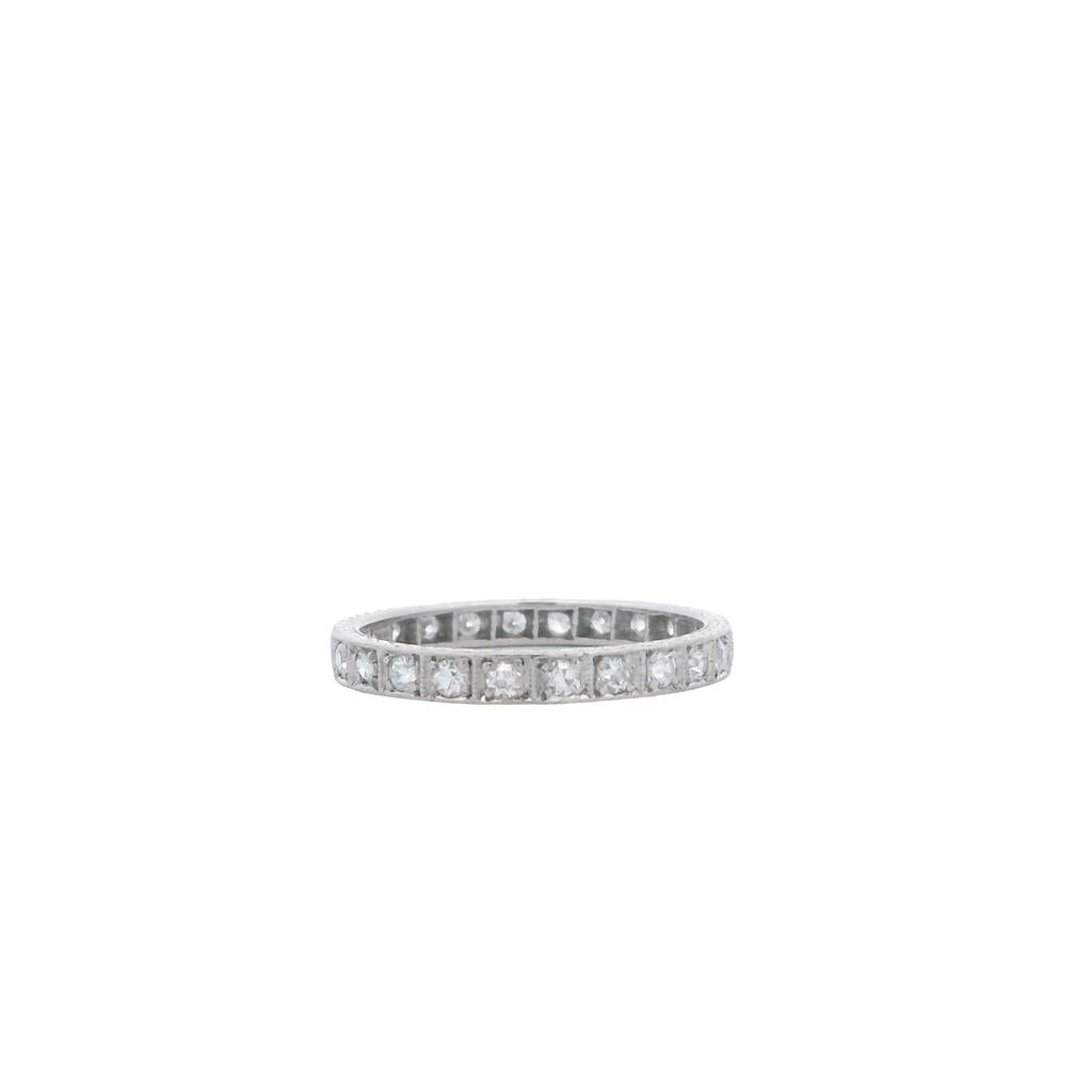 Estate Platinum Single-Cut Diamond Eternity Band - 0.65 TCW Vintage Anniversary Ring
