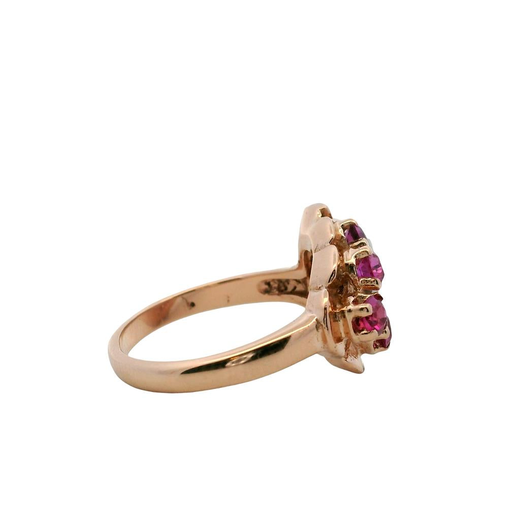Estate 14K Rose and White Gold Retro Pink Sapphire Diamond Cocktail Ring from the 1940s