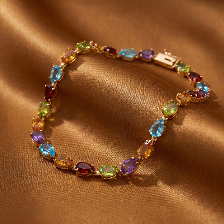Estate 14K Yellow Gold 13.10 CTW Multi-Stone Pear Cut Gemstone Bracelet, 8.5"