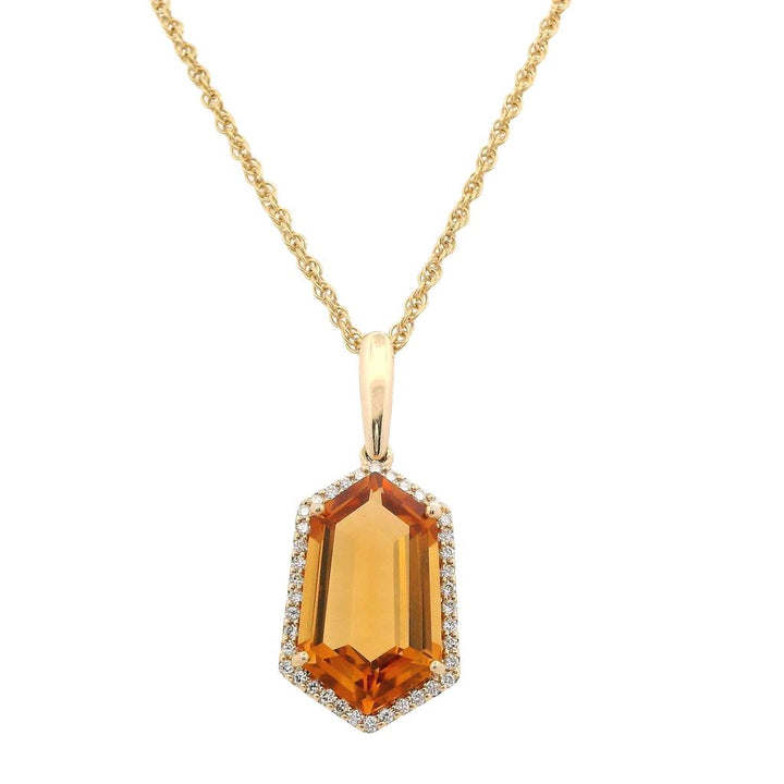 Estate 14K Yellow Gold 3.80ctw Citrine & Diamond Halo Necklace