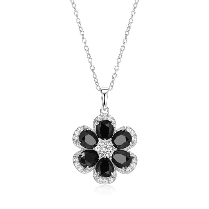 Sterling Silver Black Spinel & White Topaz Flower Necklace by Samuel B.