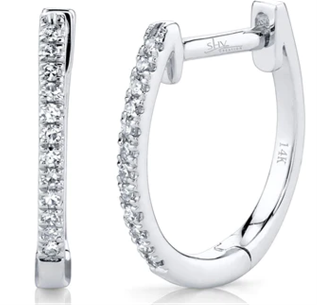 14K White Gold 0.08ctw Round Diamond Huggie Hoop Earrings by Shy Creation