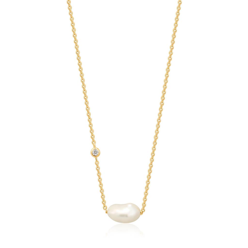 Gold Plated Freshwater Pearl and Cubic Zirconia Necklace by Ania Haie