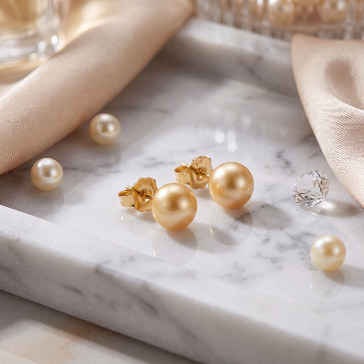 Estate Mikimoto 18K Yellow Gold South Sea Pearl Stud Earrings