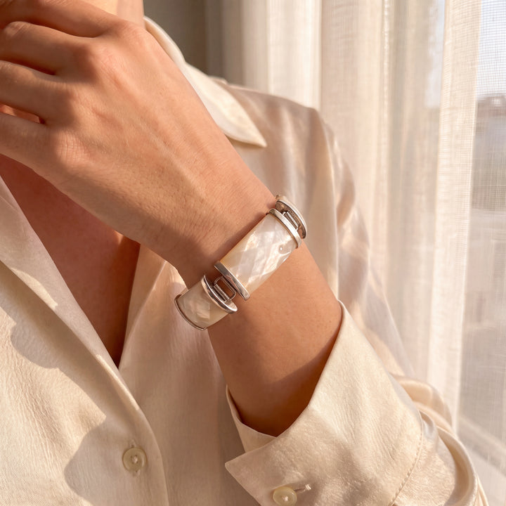 Estate Sterling Silver Mother of Pearl Link Bracelet