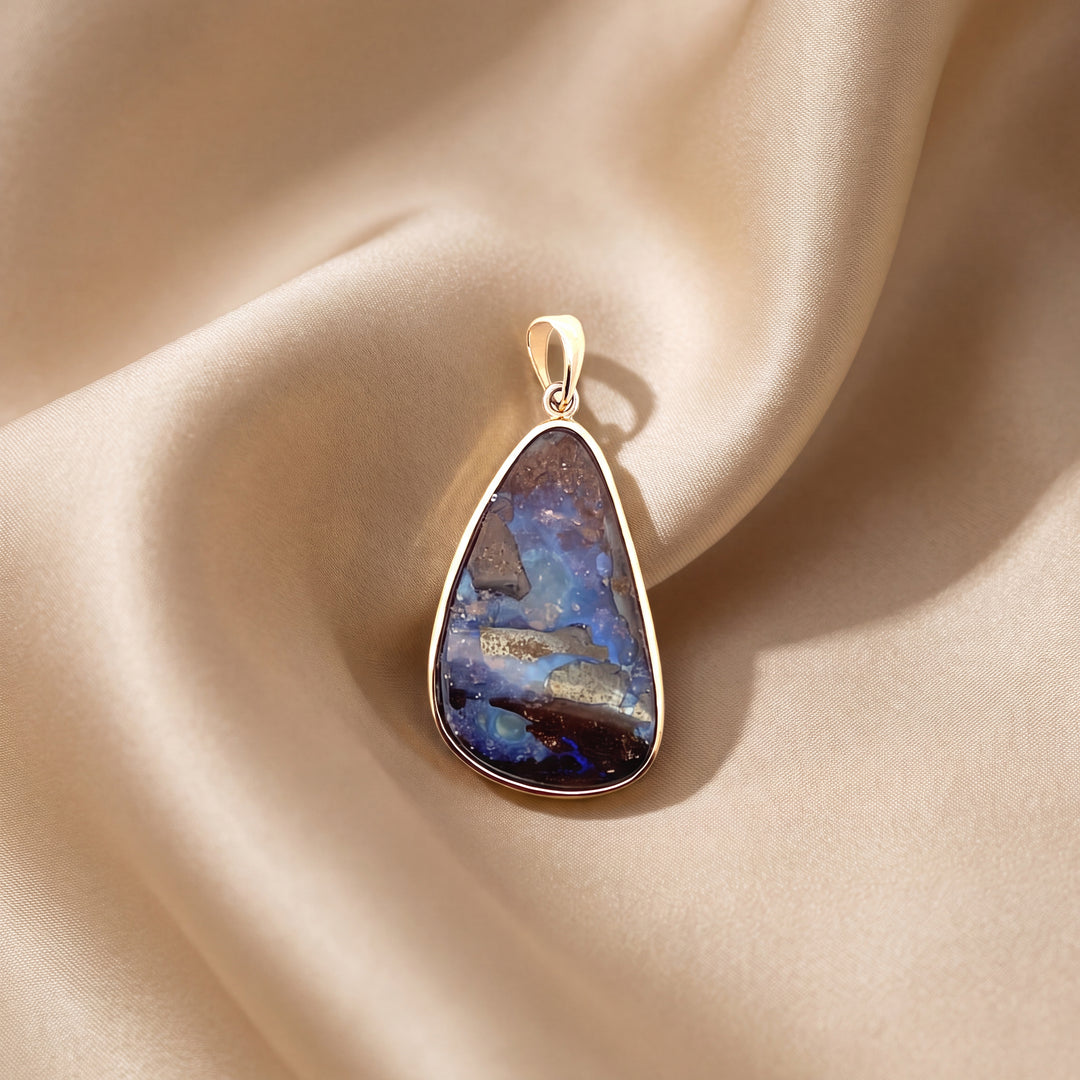Estate 14K Yellow Gold Freeform Oval Blue & Brown Opal Double-Sided Pendant
