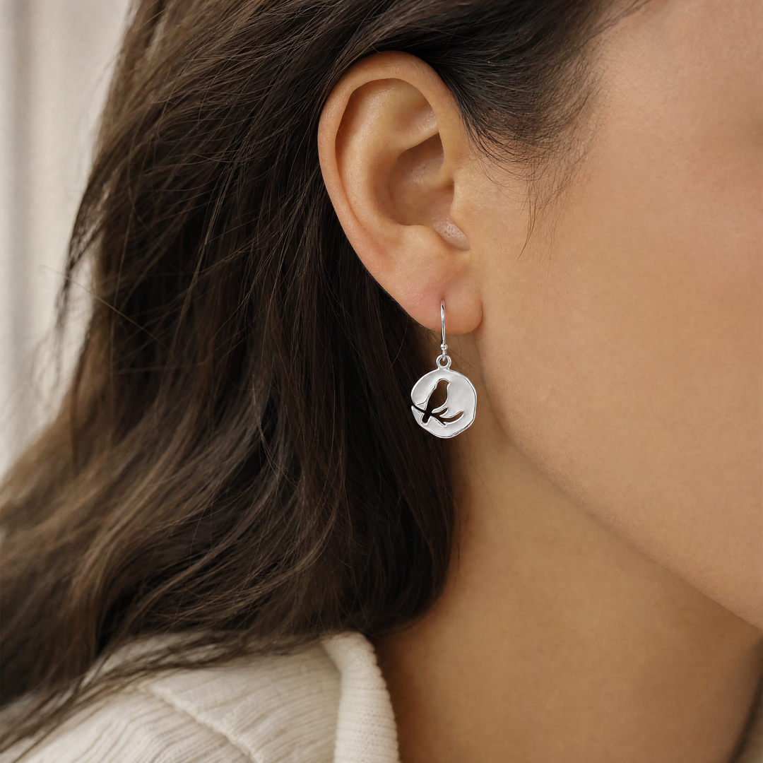 Sterling Silver Bird on Branch Cut-Out Earrings