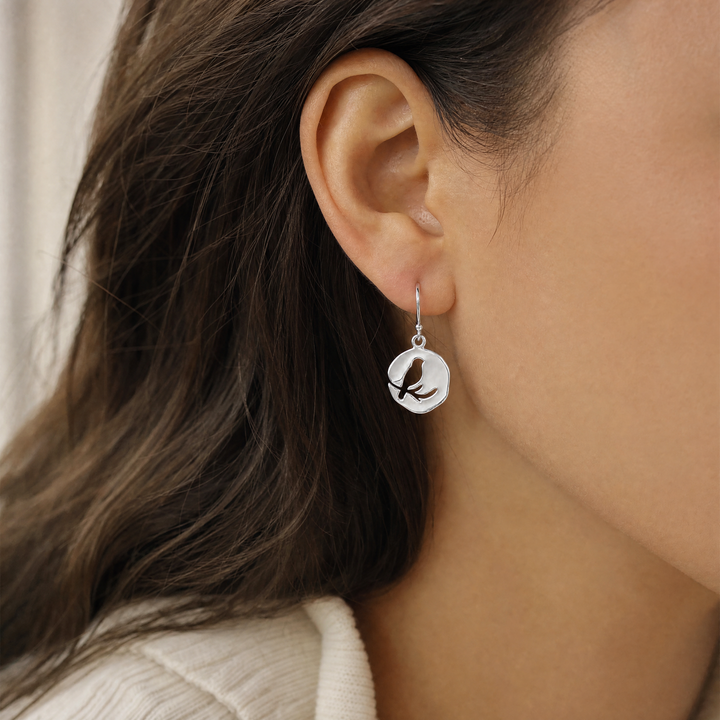 Sterling Silver Bird on Branch Cut-Out Earrings