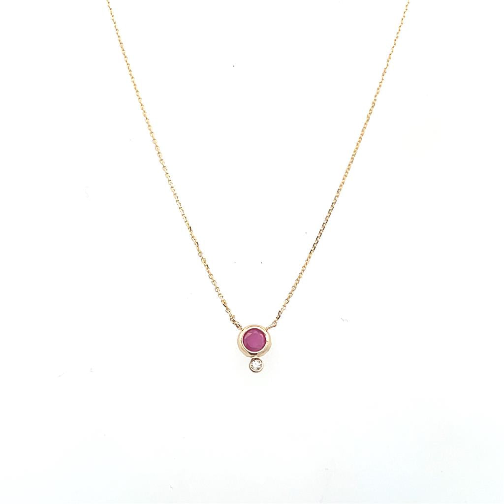 14K Yellow Gold Ruby and Diamond Necklace 20"