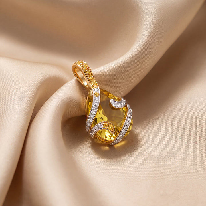 Estate 18K Yellow Gold Yellow Citrine, Yellow & White Diamond Pendant
