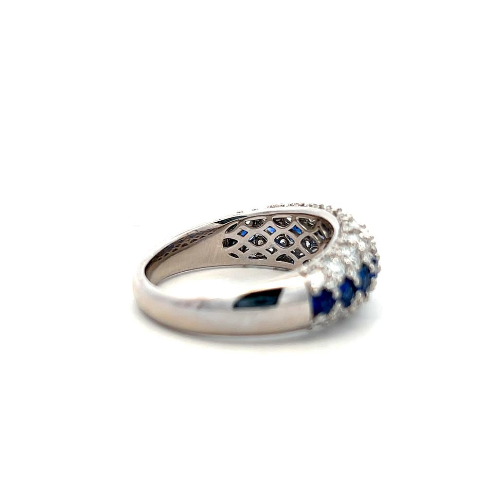 14K White Gold 2.51ctw Blue Sapphire & Diamond Multi Row Ring