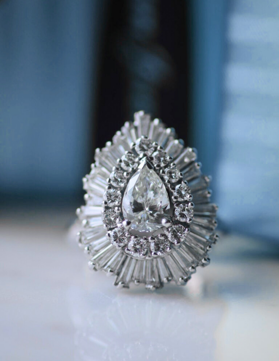 Estate white gold and diamond ballerina cocktail ring