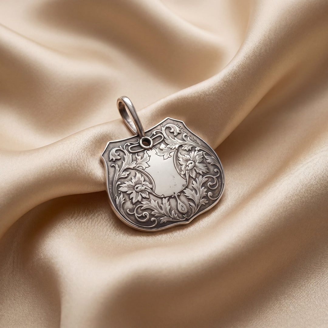 Estate Sterling Silver Victorian Dance Card Pendant