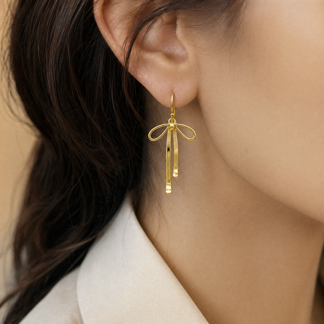 14K Yellow Gold Filled Bow Drop Earrings